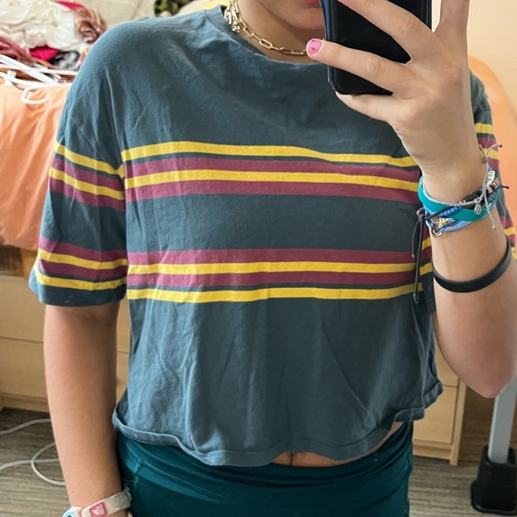 Retro green, red, and yellow striped tee - Picture 2 of 4